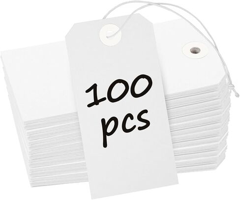 Uniclife 100 Pcs Kraft Tags Blank Shipping Tags with Elastic String Attached Hanging Paper Tags with Reinforced Eyelet Large Marking Tags Price Tags Inventory Label Tags, 4.7" x 2.36" in Kuwait