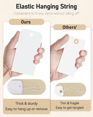 Uniclife 100 Pcs Kraft Tags Blank Shipping Tags with Elastic String Attached Hanging Paper Tags with Reinforced Eyelet Large Marking Tags Price Tags Inventory Label Tags, 4.7" x 2.36" in Kuwait