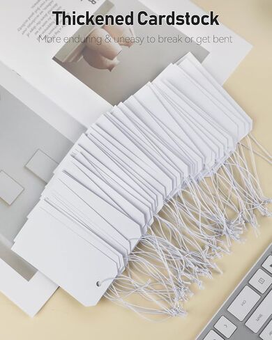 Uniclife 100 Pcs Kraft Tags Blank Shipping Tags with Elastic String Attached Hanging Paper Tags with Reinforced Eyelet Large Marking Tags Price Tags Inventory Label Tags, 4.7" x 2.36" in Kuwait