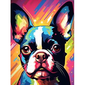 Kayeiuu Boston Terrier Dog Colored 5D Diamond Art Painting للبالغين تدريبات كاملة مستديرة من الماس على مجموعات الأرقام للمبتدئين Gems Cross Stitch for Wall Decor 12x16inch