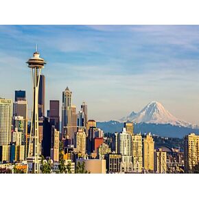 Yeeiffd Diamond Painting Seattle Mount Rainier مع إعطاء الخلفية إلى أفق سياتل لخطات الطلاء البالغة فنية الماس مثالية لديكور الجدار المنزلي 12 "x16"