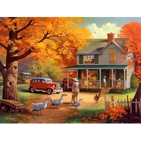 5D Diamond Painting Kit for Adults - DIY Country Road Full Circle Crystal Diamond Art Kit Fun Farm - for Fall Home Wall Decor12x14 Inch