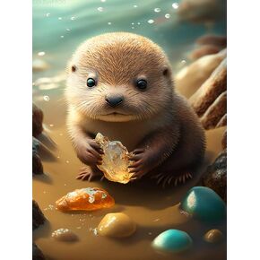 GOLDyyFROG Otter Diamond Beach Diamond Painting Kits DIY Adult Cartoon Diamond Painting Kits Suitable for Natural Aesthetic Room Decor and Gifts 12x16Inch