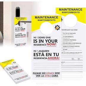 200 PCS Maintenance Door Hanger Tags Bilingual 3.5 X 7.9 in Blank Door Hangers English and Spanish Maintenance Hang Tag with Large Hole Design Paper Hang Tag for Property Management Rentals Apartments