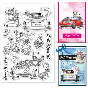 GLOBLELAND Funny Wedding Couple Clear Stamps, Rectangular, Silicone, 6.3x4.33 inches, Wedding Decoration