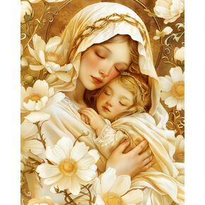Zuvrdiai Nativity Paint حسب رقم للبالغين للطلاء الديني بأرقام مجموعة DIY سيدة الزهور الطلاء على الرقم على القماش الفني ديكور الجدار المنزلي 20x16 بوصة (غير مؤطر)