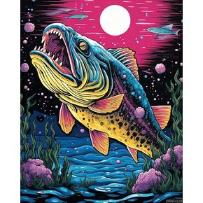 Svinoiler Big Bass Fish Jumping Paint Sea Life Paint by Number Kits 16 × 20 بوصة قماش DIY UndererSeal Plants Oil Acrylic Paint