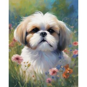 Svinoiler DIY Paint Paint Paint by Number Shih Tzu و Flowers Modern Wall Art Paint Decor