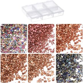 HARFINGTON 33g Crushed Glass 1-3mm 6 Colors Shiny Electroplating Irregular Broken Glass Chips for Crafts DIY Resin Art Decoration Mold Vase Filler, Gold Tone Bright Color Series