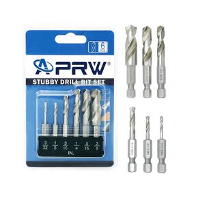 APRW Stubby Drill Bit Set for Metal,6 pcs 1/4" Hex Shank M2 HSS for Quick Change,Short Drill Bits for Right Angle Adapter and Tight Spaces,Metal Drill Bits for Metal, Wood, Plastic, etc.