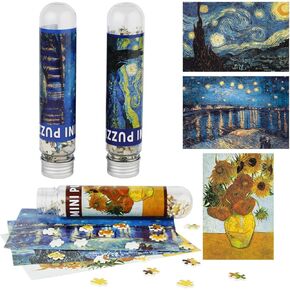 Small Jigsaw Puzzles for Adults Mini Puzzle 150 Pieces Small Puzzles Micro Piece Puzzles Challenging Difficult Travel Starry Night Rhone River Sunflower Puzzle 6 x 4 inches, 3 Pack