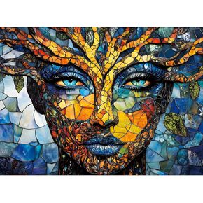 500 Piece Puzzles for Adults, Stained Glass Puzzles, Mosaic Tree-Faced Woman Jigsaw Puzzles 500 Pieces, Home Decor Birthday Party Gift for Adults, Seniors, Kids, Finished Size is 20.5 x 15 in