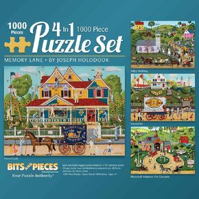 أجزاء وقطع-4-in-1 حزمة 1000 قطعة بقطات بانوراما للبالغين-حزمة Memory Lane 1000PC Puzzle Set بواسطة Joseph Holodook 20 "x27" (51cmx69cm)