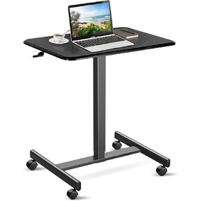YSSOA Mobile Small Standing Desk - Rolling Desk with Adjustable Height and Lockable Wheels, Sit-Stand Laptop Table, Portable Computer Workstation, White