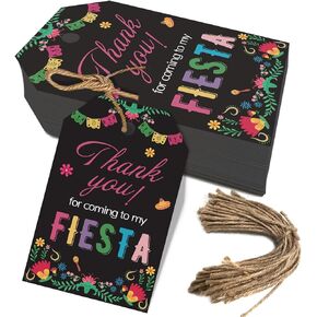 Aukolass 50pcs علامات هدايا Fiesta ، شكرًا لك على علامات على الحفلات المكسيكية وزينة الحفلات التاكو على الوجهين (الأسود)