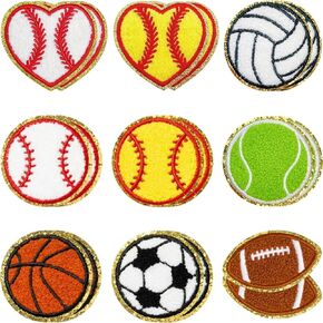 18 PCS Sports Iron on Patches Chenille Patch Baseball Softball Football Tennis Tennis Basketball Callball Selet