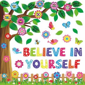 GISGFIM Spring Tree Bulletin Decorations مجموعة الأزخية التي تؤمن بنفسك قواطع أقواس إيجابية للفصول الدراسية ، زهور الفراشة ،