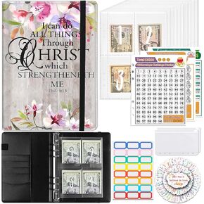 100 Envelopes Money Saving Challenge, Reusable PU Leather A5 Binder with Flexible Saving 3 Sheets Tracker $5050, 10000, 500, Cash Stuffing Binder, Money Organizer Folder,Leopard Rose Gold