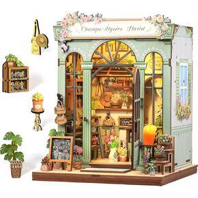 Cutefun Book Nook Kit, DIY Miniature House Kit for Adults, 3D Wooden Puzzle Mini House Building Kit with LED, Dollhouse Kit Bookshelf Insert Decor Creative Gifts for Teens (Champs-Élysées Florist)