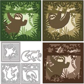 GLOBLELAND Sloth Layering Cutting Dies Metal Tropical Jungle Die Cuts Cute Animal Background Cutting Embossing Templates for Scrapbooking Crafts Paper Cards Making