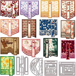 GLOBLELAND Decorative Waterfall Flap Cutting Dies for DIY Scrapbooking Metal Bookmark Pocket Cut Dies Words Happy Die Cuts for Card Making Embossing Photo Album Craft Decor