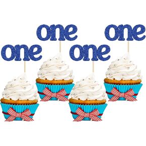 24pcs One Cupcake Toppers Glitter Baby First Birthdy Party Party Cupcake يختار ديكورات للطفل استحمام الأطفال فتيات الأطفال الأول في عيد ميلادهم.