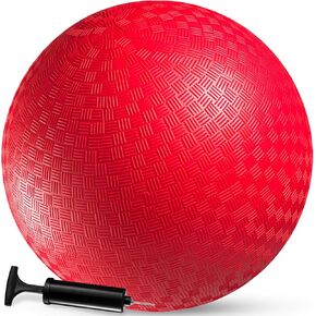 Bedwina Playground Ball - 8.5 Inch (1-Pack) Red Rubber Bouncy Inflatable Balls, w/Air Pump, for Kids & Adults, Indoor & Outdoor Games, Kickballs, Dodgeball, Four Square, Dodge Ball, Handball