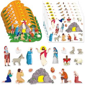WhatSign Make an Easter He Lives Sticker Scenes - Christian Religious Easter Crafts Gifts for Kids Scenes Resurrection Tree Ornaments DIY Religious Jesus Stickers 24pcs