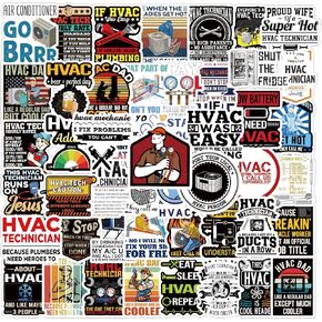 56pcs HVAC Stickers Decals Pack，Cute Cartoon Stickers Vinyl Reusable Non-Repeating Waterproof Vinyl for Kids Teens Adults，for Water Bottle Phone Laptop Guitar Scrapbook Skateboard Luggage