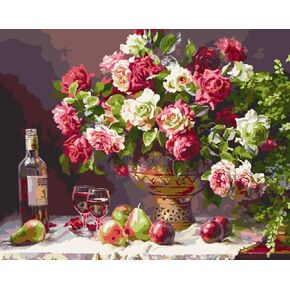 DIY Paint by Numbers Kits for Adults Flowers Oil Painting Canvas with Drawing Brushes and Color Easy for Beginner Rose Romantic Girl's Gift Home Decor (50x40cm/20x16inch Without Frame)