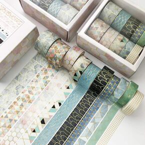 Zdolakids 10 Rolls Vintage Washi Masking Tape مجموعة ذهبية ختم الأنماط الهندسية لخطاة مجلة SCROOK SCHOOL WORK GING FLAPP CRAFT DIY