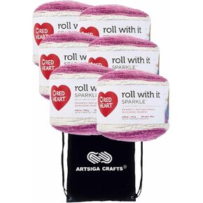 Red Heart Roll with It Sparkle Amethyst E898-7001 (3-Skeins - Same Dye Lot) Worsted Medium #4 Acrylic Yarn for Crocheting and Knitting with Project Bag