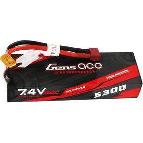Gens ace 2S Lipo Battery 7.4V 60C 5300mAh Lipo Battery HardCase Pack with Deans Plug for RC Car