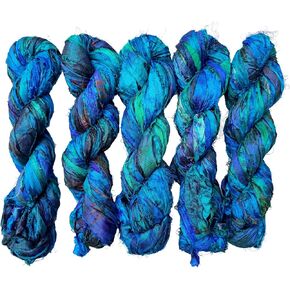 Maker's Craft Hand Tye Dyed Recycled Sari Silk Ribbon Yarn 50 Yards 100 Grams for DIY Knitting, Christmas Decorations, Gift Wrapping, Wall Hangings, Jewelry Makings