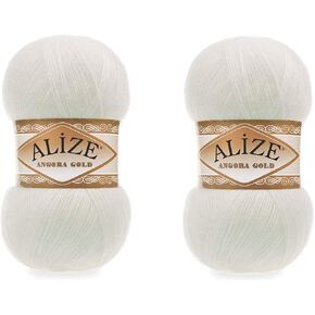 Alize Angora Gold Yarn 20% Wool 80% Acrylic Soft Yarn Crochet Lot of 2skn 200gr 1204yds Lace Hand Knitting Turkish Yarn (62 Light Cream)