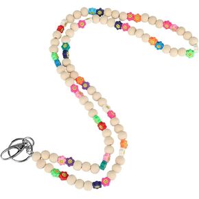Smiley Teacher Lanyard, Cute Happy Wood and Metal Beaded Lanyards for Teacher Nurse for ID Badges and Keychain