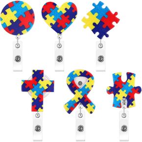Jetec 6 Pcs Autism Awareness Badge Reels Retractable with ID Clip Cute Badge Reels Retractable for Nurses Funny Nursing Name Tag Card Autism Badge Holder for Student Nurses Office Work Accessories