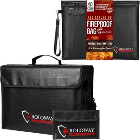 ROLOWAY 6400℉ Fireproof Document Bag (14.5 x 11.5 inch) and Large (17 x 12 x 5.8 inches) Fireproof Bag