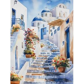 Eatukyic الشوارع الجميلة من طقم الطلاء الماس Santorini للماس للبالغين للبالغين للبالغين Santorini 5D Diamond Dots Kits Painting Forms for Home Decor