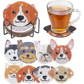 Nevka 8 PCS Diamond Painting Coasters Kits Dog Diamond Art Coasters مع Holder Onvels Beginers and Kids Art Craft Supplies Decor