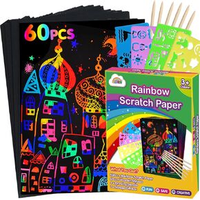 Zmlm Scratch Paper Art Craft Christmas Gift: 2 Pack Rainbow Scratch Art Met for Kids Drawing Craft Craft Paper Paper Art: 60pcs Magic Drawing Art Craft for Kids Toy