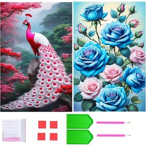 LICCYY 2 Pack Large 5D Diamond Art Painting Kits للبالغين المراهقين مبتدئين مع جميع الأدوات ، DIY Crystal Crystal Drill Bead Art Laints بأرقام هدية ديكور الجدار المنزلي ، Rose Dragon 40 * 70 سم