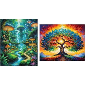 ldazao 2 Packs Paint by Numbers for Adults Beginner Stained Glass Painting Kit Color by Numbers for Adults Canvas DIY Acrylic Adults' Paint-by-Number Kits 20 X 16 Inches