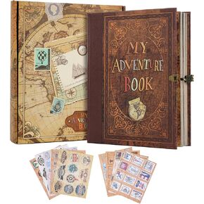 My Adventure Book Scrapbook 124 Pages Retro Style Embossed Photo Album,DIY Handmade Memory Travel Diary Photo Scrapbook for Couples,Anniversary,Wedding,Valentines Day Gifts(Brown)