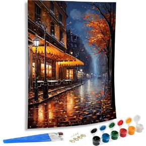 SKRYUIE Paint by Numbers Kits for Adults Street, Acrylic Scenery Oil Paint by Numbers for Adults Beginner Canvas with Brushes Paintwork Art Crafts for Home Decor 16x20 inch n19