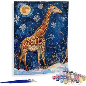 Diymood Paint by Numbers for Adults Giraffe, DIY Oil Painting Snow Acrylic Paint by Number Kits for Kids Adults Beginner for Home Wall Decor 16x20 inch