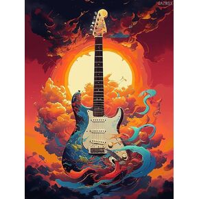 Qazwsx Guitar Diamond Painting kits للبالغين ، DIY 5D الآلات الموسيقية الماس ، فنية كاملة للبالغين والمبتدئين ديكور الجدار هدية 12x16 بوصة