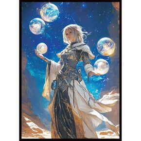 Matte TCG Card Sleeves 66x91mm (104-Pack) - Celestial Spellcasting Art with Ethereal Mana Symbols, Stellar Fantasy Artwork for Magic: The Gathering Accessories
