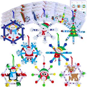 Winlyn 24 Sets Christmas Craft Kits Winter Crafts Popsicle Stick Snowflake Orment