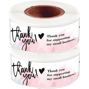2Roll 120 Labels Thank You Sticker, 1 x 3 inch Thank You for Your Order,Simle Face (Pink Hand-Drawn)